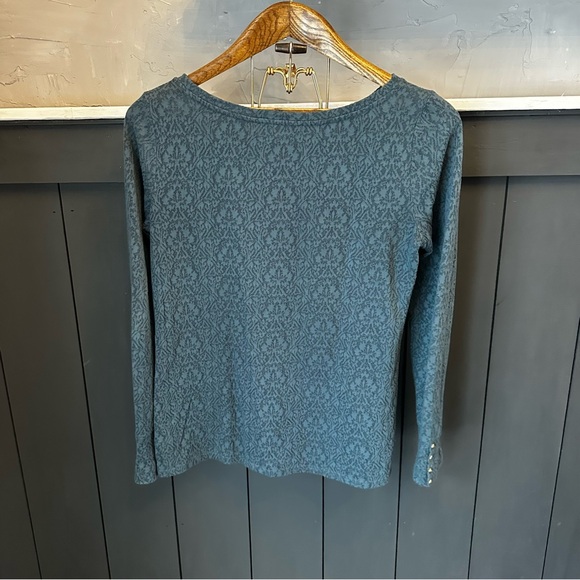 Ann Taylor LOFT Dark‎ Teal Lace Top Button Wrist Semi Sheer Size Small - Picture 2 of 12